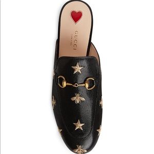 Gucci Princetown embroidered leather slipper.